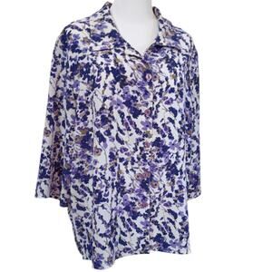 VINTAGE Floral Blouse Top Shirt 2X 3X‎ Purple Floral Cottage Boho Office Career